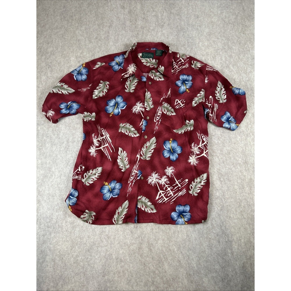 Scandia Woods Short Sleeve Floral Classic‎ Button-Down Shirt Red Size XL